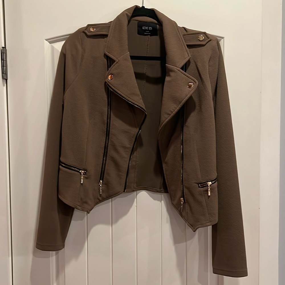 Brown/Taupe Moto Jacket- Size Large